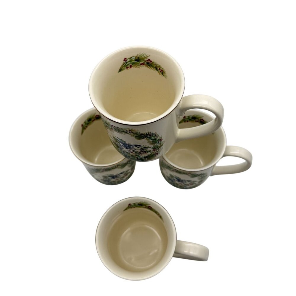 Gibson Greeting Otagiri Christmas Chickadee Wreath coffee mug set tea 4 in box V - Picture 5 of 14